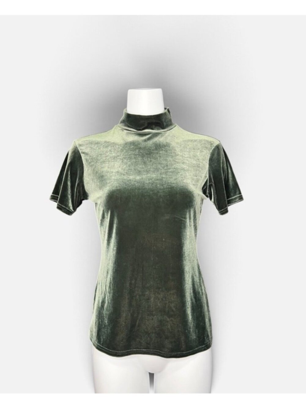Vintage Mock Neck Velvet Velour Top Womens M Green 90s Dark Academia Stretch